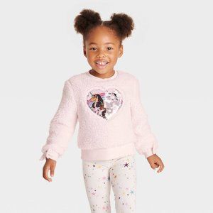 Toddler Girls' Afro Unicorn Solid Pullover Sweatshirt Pink 3T